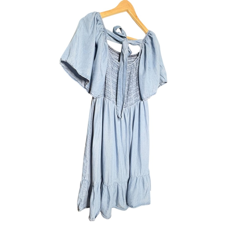 🔴5 for $40 SALE Perch by Blue Pepper Chambray Smocked Denim Tie Back w Ruffle 3X - Picture 9 of 14
